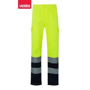 Pantalón bicolor multibolsillos Velilla 303001 Azul marino/Amarillo flúor, vista frontal