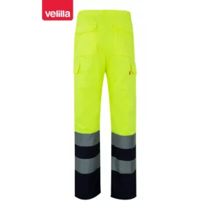 Pantalón bicolor multibolsillos Velilla 303001 Azul marino/Amarillo flúor, vista trasera