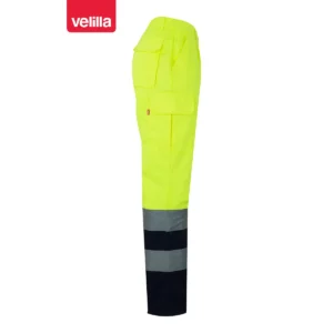 Pantalón bicolor multibolsillos Velilla 303001 Azul marino/Amarillo flúor, vista lateral opuesta