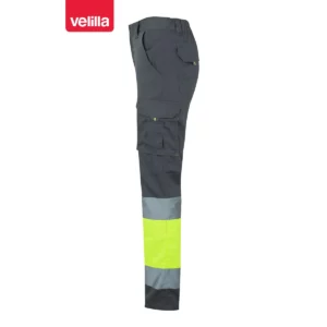 Pantalón stretch bicolor Velilla 303002S Gris/Amarillo flúor, vista lateral