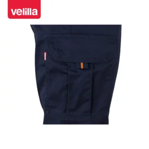 Pantalón stretch bicolor Velilla 303002S Azul navy/Naranja flúor, detalle de bolsillo pierna