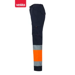 Pantalón stretch bicolor Velilla 303002S Azul navy/Naranja flúor, vista lateral