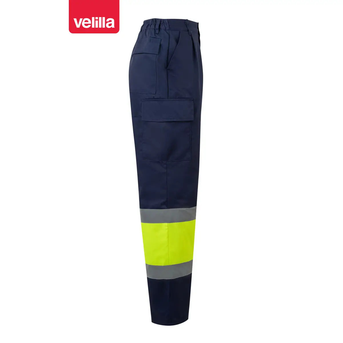 Pantalón bicolor Velilla 303003 10 Pantalón bicolor Velilla 303003 Azul marino/Amarillo flúor, vista lateral opuesta