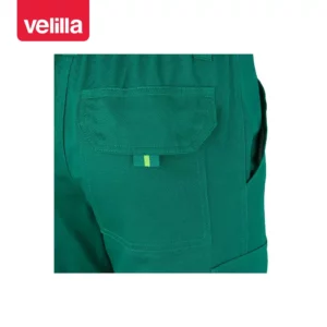 Pantalón bicolor algodón Velilla 303007 Verde/Amarillo flúor, detalle de bolsillo trasero