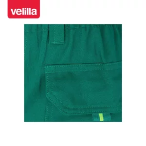 Pantalón bicolor algodón Velilla 303007 Verde/Amarillo flúor, detalle de tapeta del bolsillo trasero