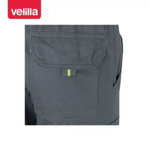 Pantalón bicolor algodón Velilla 303007 Gris/Amarillo flúor, detalle de bolsillo trasero