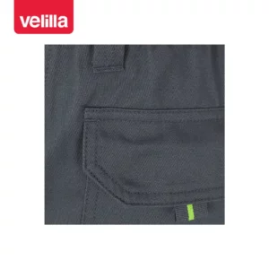 Pantalón bicolor algodón Velilla 303007 Gris/Amarillo flúor, detalle de tapeta del bolsillo trasero
