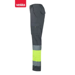 Pantalón bicolor algodón Velilla 303007 Gris/Amarillo flúor, vista lateral
