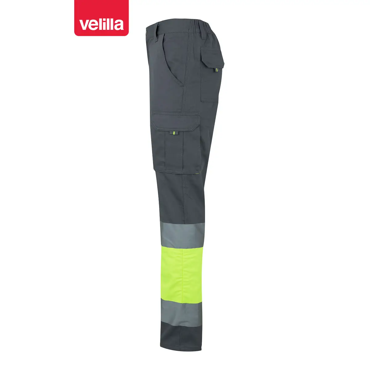 Pantalón bicolor algodón Velilla 303007 2 Pantalón bicolor algodón Velilla 303007 Gris/Amarillo flúor, vista lateral