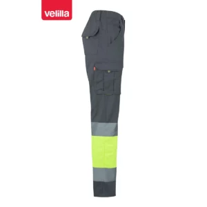 Pantalón bicolor algodón Velilla 303007 Gris/Amarillo flúor, vista lateral opuesta