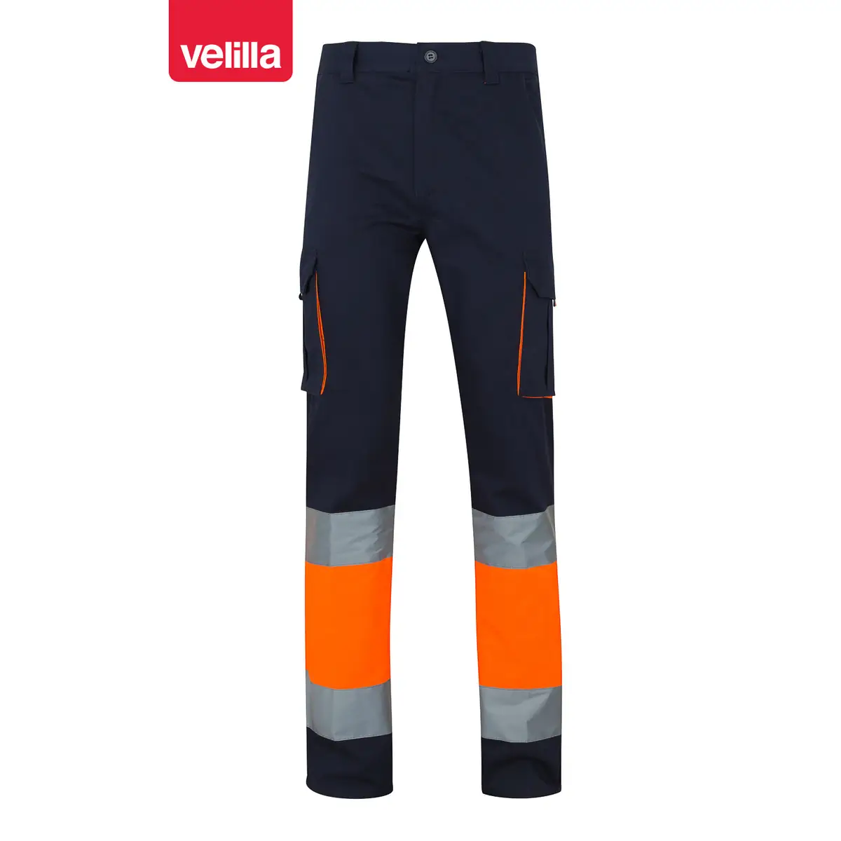 Pantalón bicolor algodón Velilla 303007 13 Pantalón bicolor algodón Velilla 303007 Azul navy/Naranja flúor, vista frontal