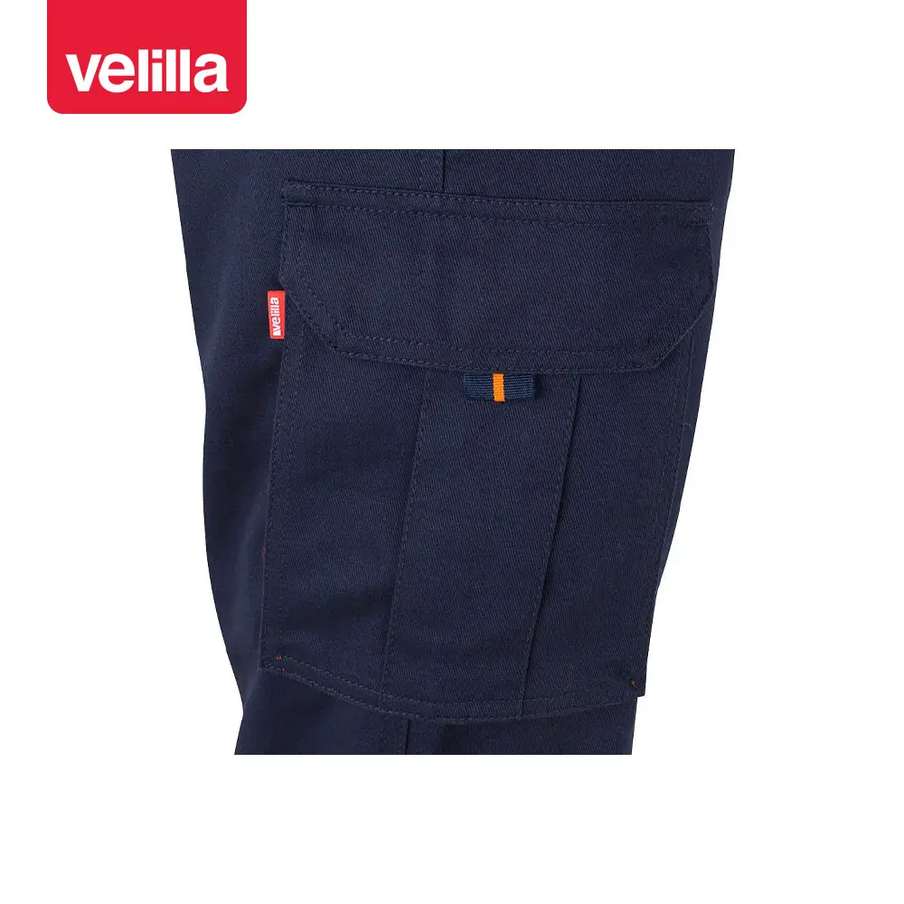 Pantalón bicolor algodón Velilla 303007 26 Pantalón bicolor algodón Velilla 303007 Azul navy/Naranja flúor, detalle de bolsillo lateral