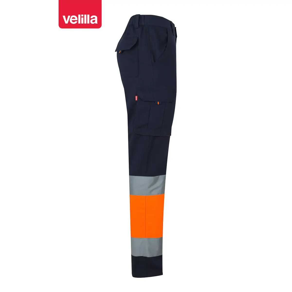 Pantalón bicolor algodón Velilla 303007 15 Pantalón bicolor algodón Velilla 303007 Azul navy/Naranja flúor, vista lateral opuesta