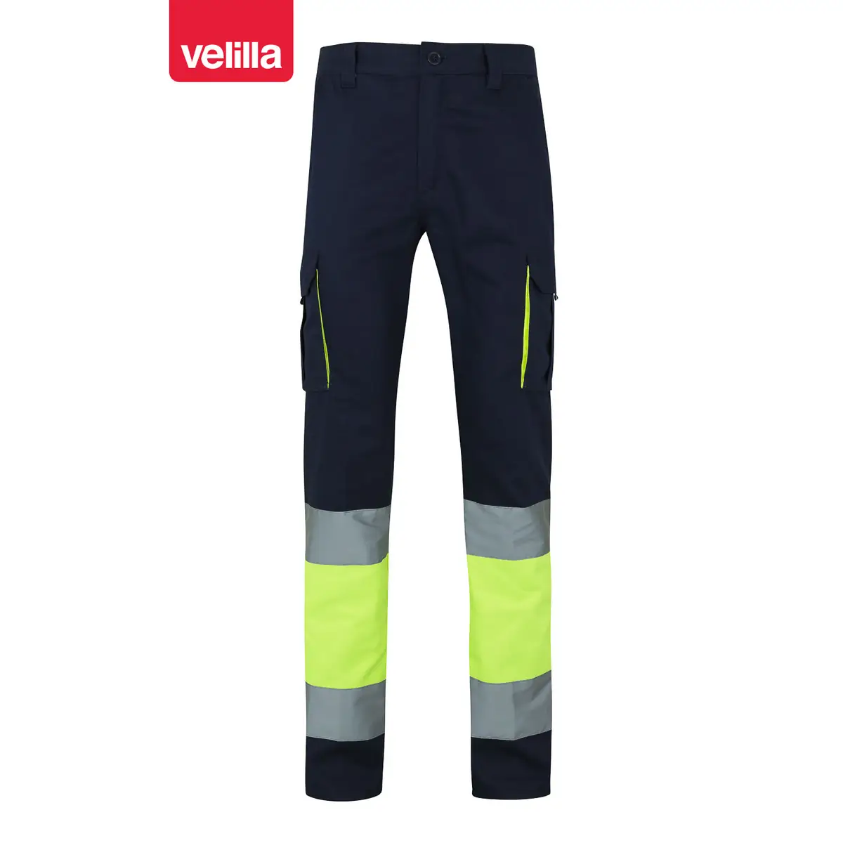Pantalón bicolor algodón Velilla 303007 5 Pantalón bicolor algodón Velilla 303007 Azul navy/Amarillo flúor, vista frontal