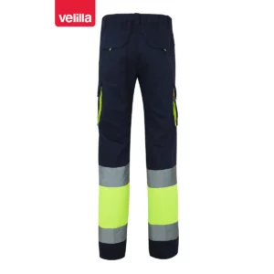 Pantalón bicolor algodón Velilla 303007 Azul navy/Amarillo flúor, vista trasera