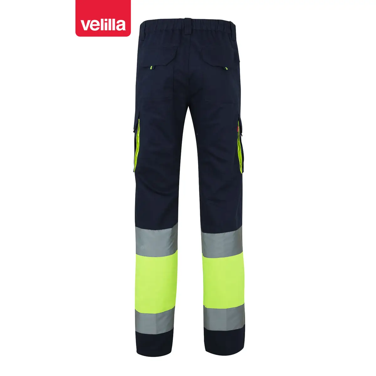 Pantalón bicolor algodón Velilla 303007 8 Pantalón bicolor algodón Velilla 303007 Azul navy/Amarillo flúor, vista trasera