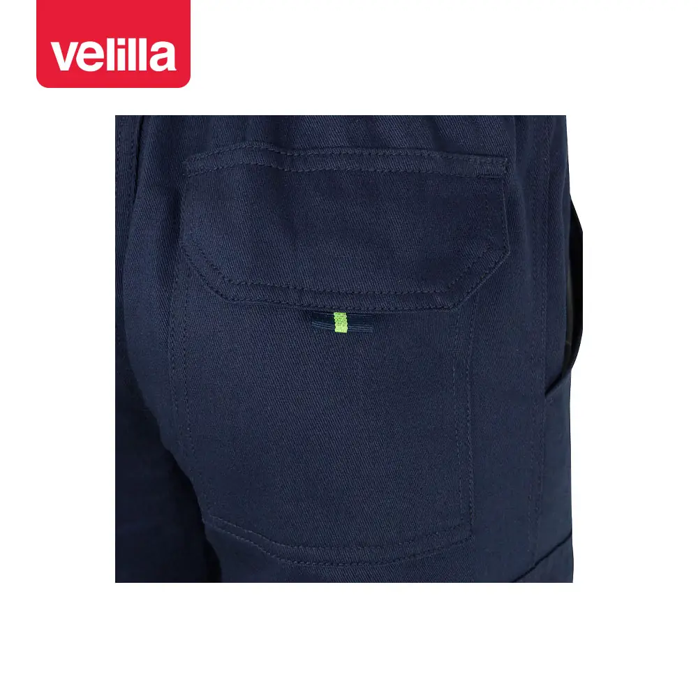 Pantalón bicolor algodón Velilla 303007 21 Pantalón bicolor algodón Velilla 303007 Azul navy/Amarillo flúor, detalle de bolsillo trasero