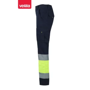 Pantalón bicolor algodón Velilla 303007 Azul navy/Amarillo flúor, vista lateral