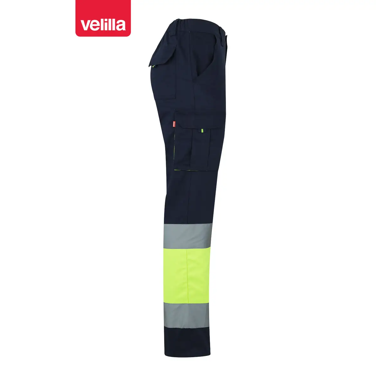 Pantalón bicolor algodón Velilla 303007 7 Pantalón bicolor algodón Velilla 303007 Azul navy/Amarillo flúor, vista lateral opuesta