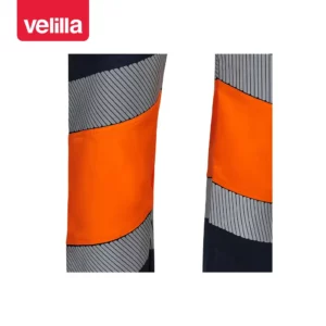 Pantalón bicolor segmentado Velilla 303008S Azul navy/Naranja flúor, detalle de cintas reflectantes segmentadas