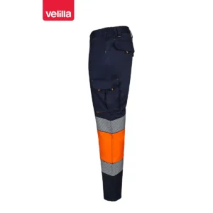 Pantalón bicolor segmentado Velilla 303008S Azul navy/Naranja flúor, vista lateral