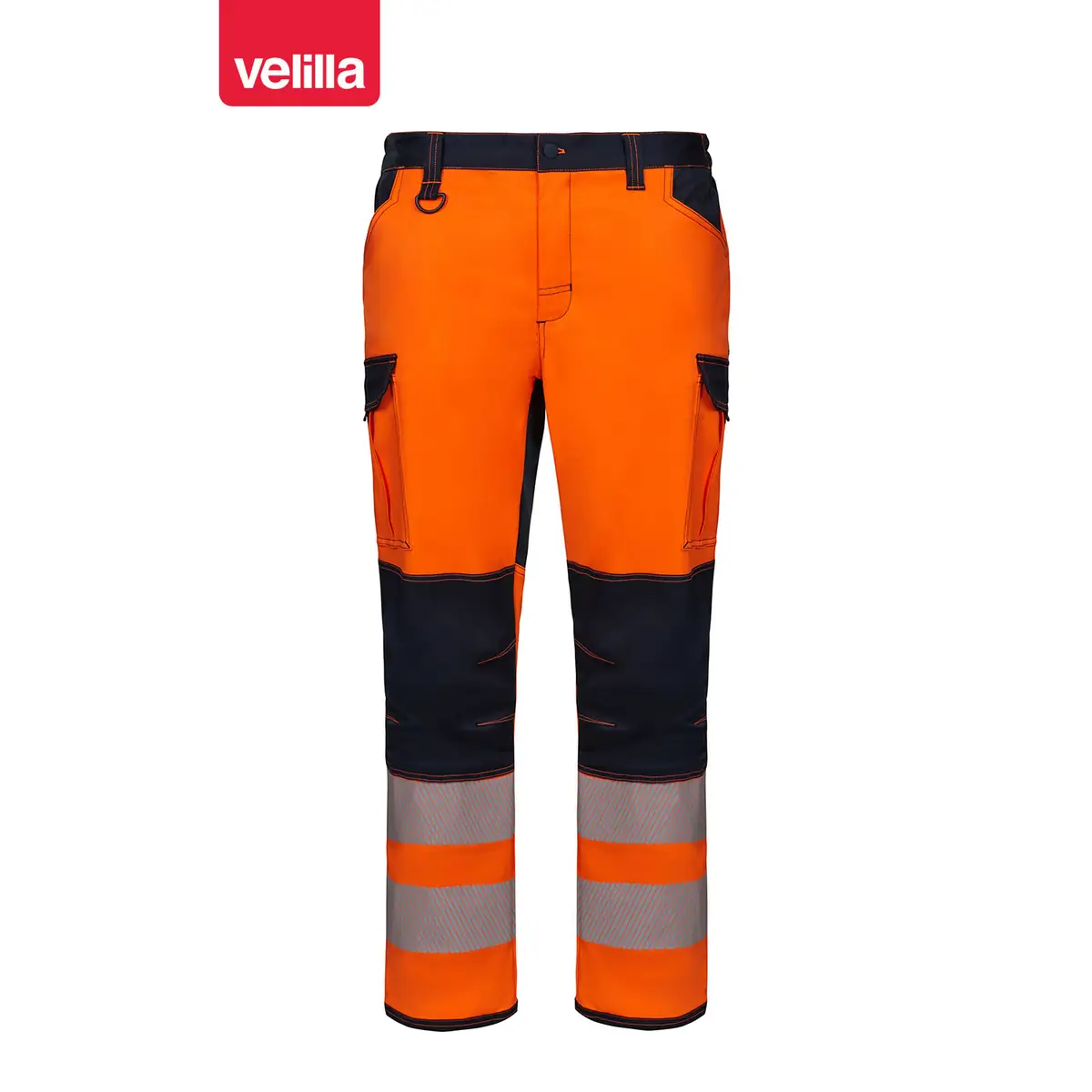 Pantalón stretch con rodilleras Velilla 303010S 4 Pantalón stretch con rodilleras Velilla 303010S Azul navy/Naranja flúor, vista frontal