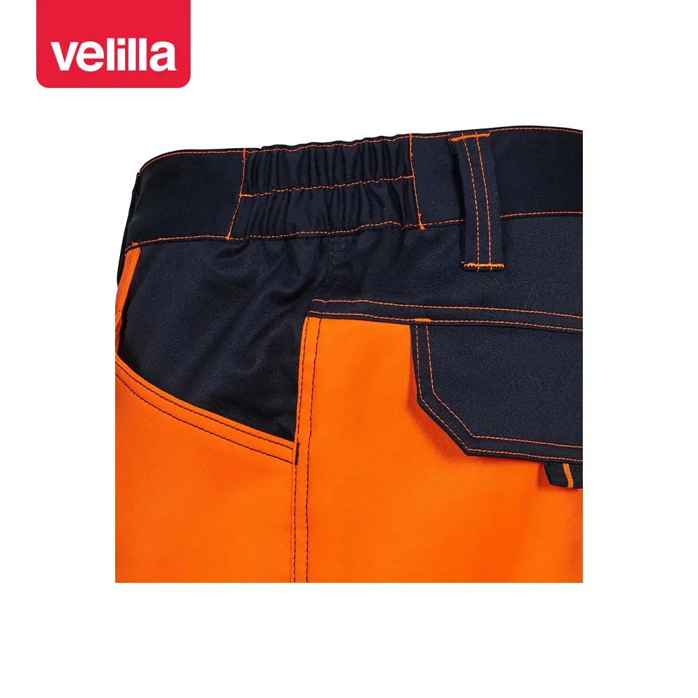 Pantalón stretch con rodilleras Velilla 303010S 10 Pantalón stretch con rodilleras Velilla 303010S Azul navy/Naranja flúor, detalle de cintura trasera