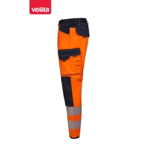 Pantalón stretch con rodilleras Velilla 303010S Azul navy/Naranja flúor, vista lateral