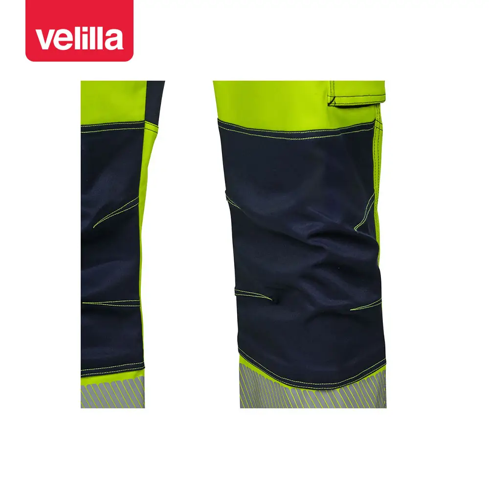Pantalón stretch con rodilleras Velilla 303010S 8 Pantalón stretch con rodilleras Velilla 303010S Azul navy/Amarillo flúor, detalle de compartimento de rodilla
