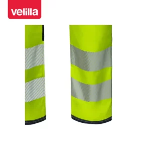 Pantalón stretch con rodilleras Velilla 303010S Azul navy/Amarillo flúor, detalle de cintas reflectantes del bajo