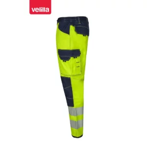 Pantalón stretch con rodilleras Velilla 303010S Azul navy/Amarillo flúor, vista lateral
