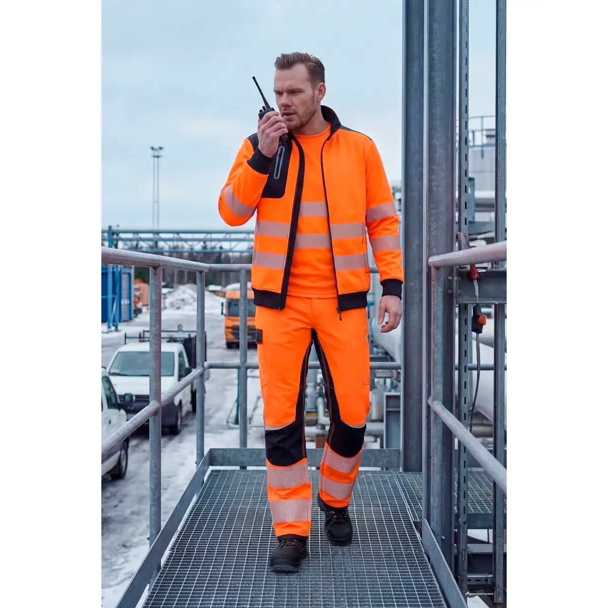 Pantalón técnico Velilla 303030X V.Dynamix Hi Vis 2 Pantalón técnico Velilla 303030X V.Dynamix Hi Vis Negro/Naranja flúor, vista con modelo