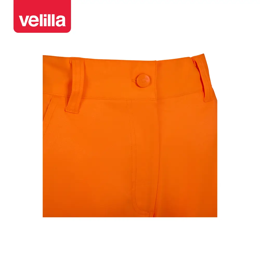 Pantalón stretch reciclado mujer Velilla 303031SW 9 Pantalón stretch reciclado mujer Velilla 303031SW naranja flúor, detalle de cierre y cintura