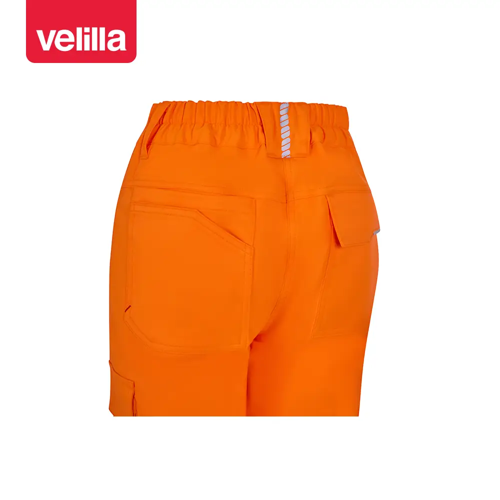 Pantalón stretch reciclado mujer Velilla 303031SW 10 Pantalón stretch reciclado mujer Velilla 303031SW naranja flúor, detalle de bolsillo trasero y cintura
