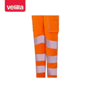 Pantalón stretch reciclado mujer Velilla 303031SW naranja flúor, detalle de cintas reflectantes