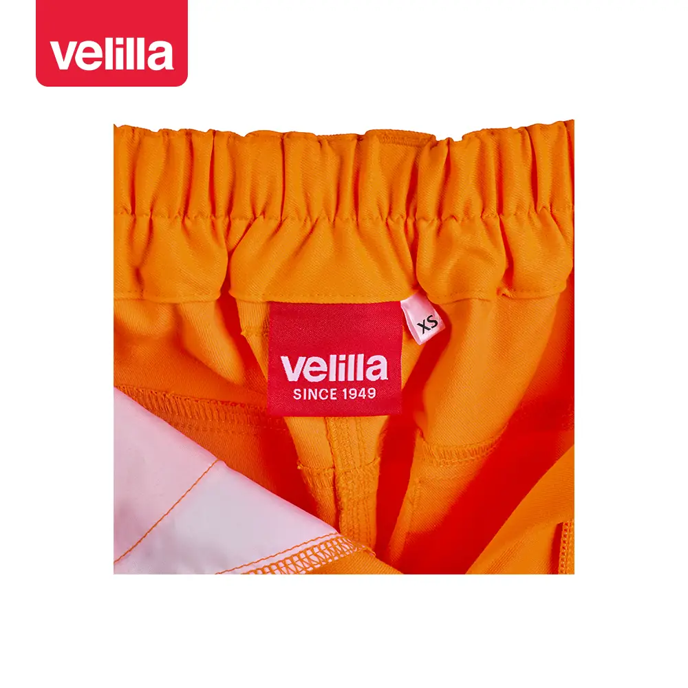 Pantalón stretch reciclado mujer Velilla 303031SW 12 Pantalón stretch reciclado mujer Velilla 303031SW naranja flúor, detalle de interior de cintura y etiqueta