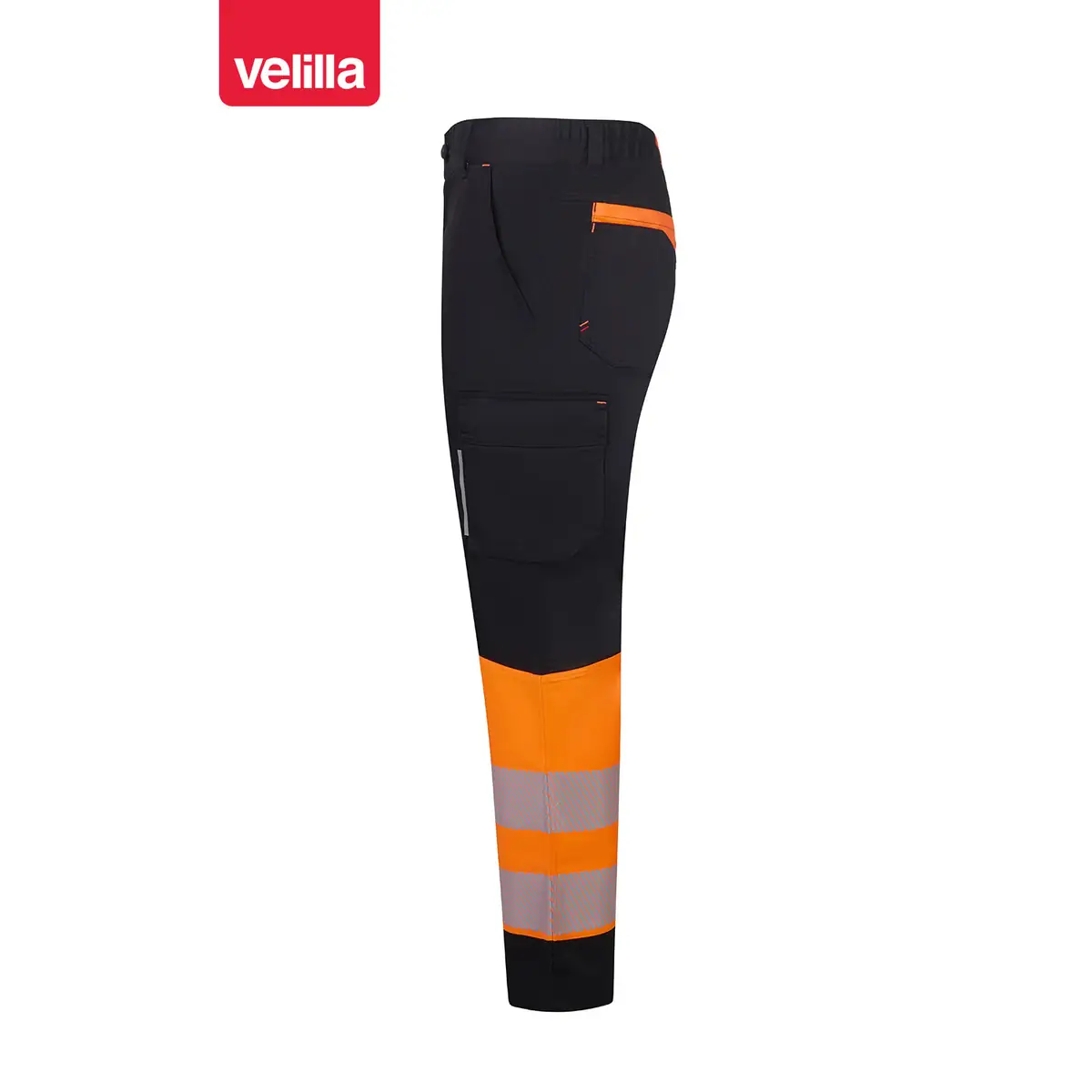 Pantalón reciclado bicolor Velilla 303032S 41 Pantalón reciclado bicolor Velilla 303032S Negro/Naranja flúor, vista lateral