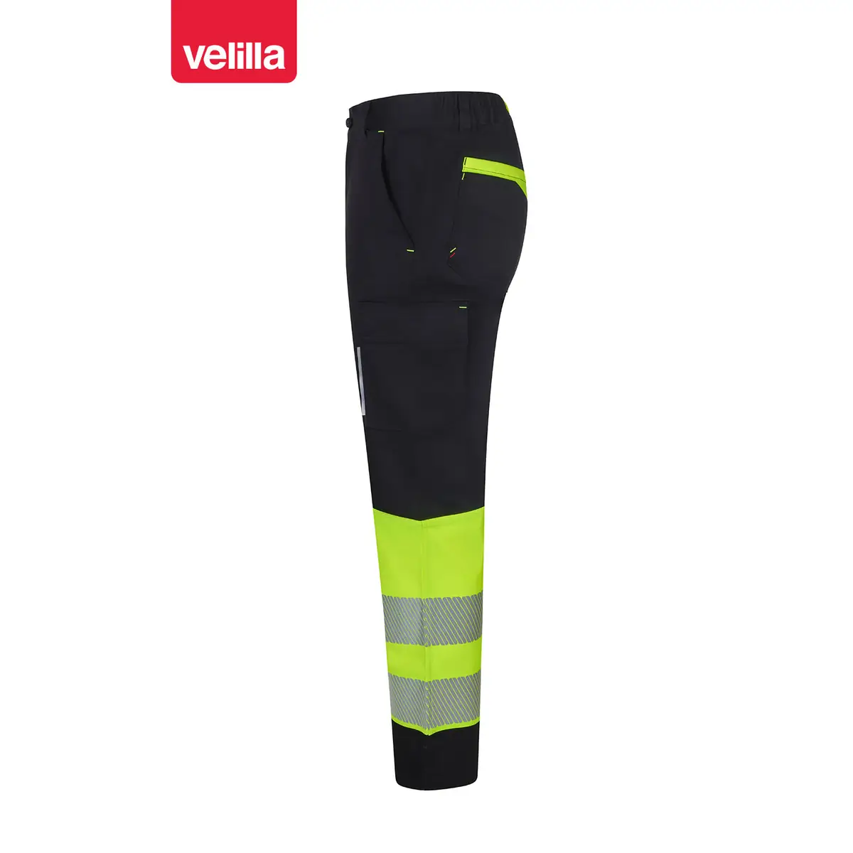 Pantalón reciclado bicolor Velilla 303032S 25 Pantalón reciclado bicolor Velilla 303032S Negro/Amarillo flúor, vista lateral