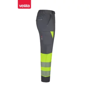 Pantalón reciclado bicolor Velilla 303032S Gris/Amarillo flúor, vista lateral opuesta