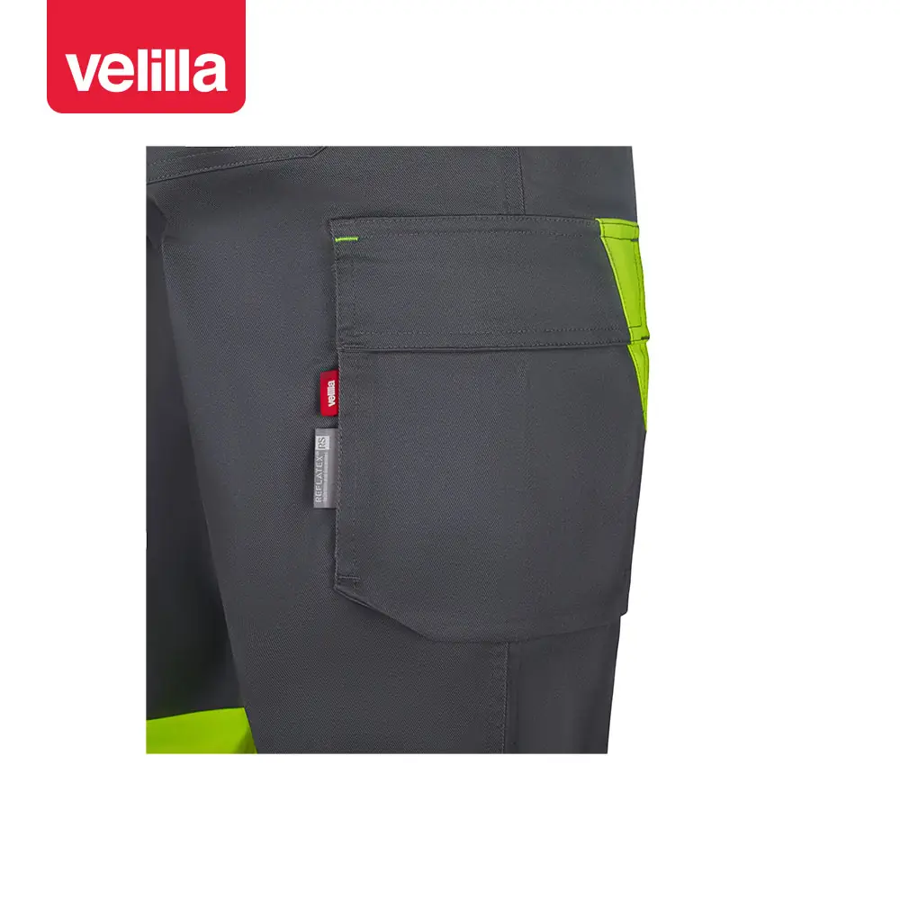 Pantalón reciclado bicolor Velilla 303032S 6 Pantalón reciclado bicolor Velilla 303032S Gris/Amarillo flúor, detalle de bolsillo lateral