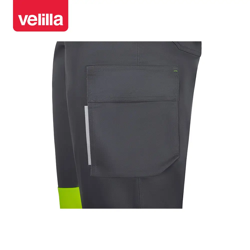 Pantalón reciclado bicolor Velilla 303032S 7 Pantalón reciclado bicolor Velilla 303032S Gris/Amarillo flúor, detalle de bolsillo para herramienta