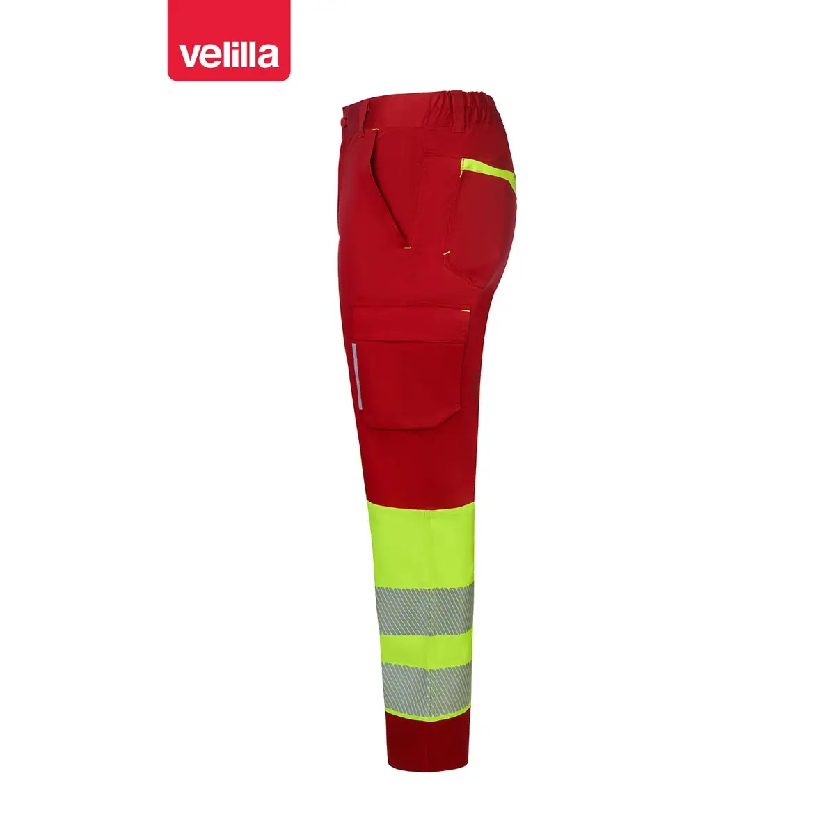 Pantalón reciclado bicolor Velilla 303032S 33 Pantalón reciclado bicolor Velilla 303032S Rojo/Amarillo flúor, vista lateral