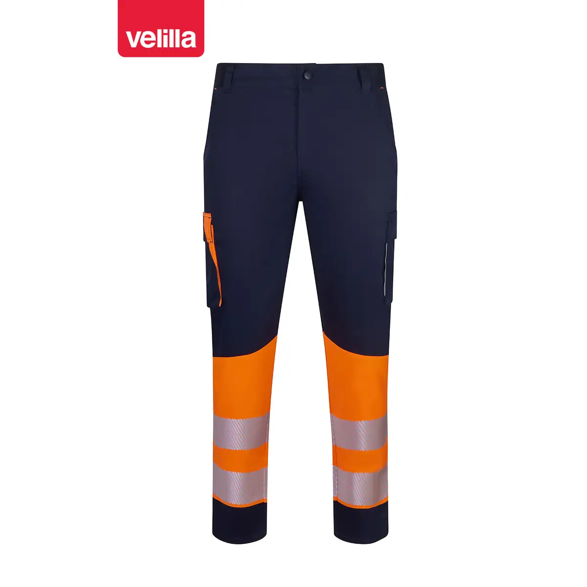 Pantalón reciclado bicolor Velilla 303032S 20 Pantalón reciclado bicolor Velilla 303032S Azul navy/Naranja flúor, vista frontal