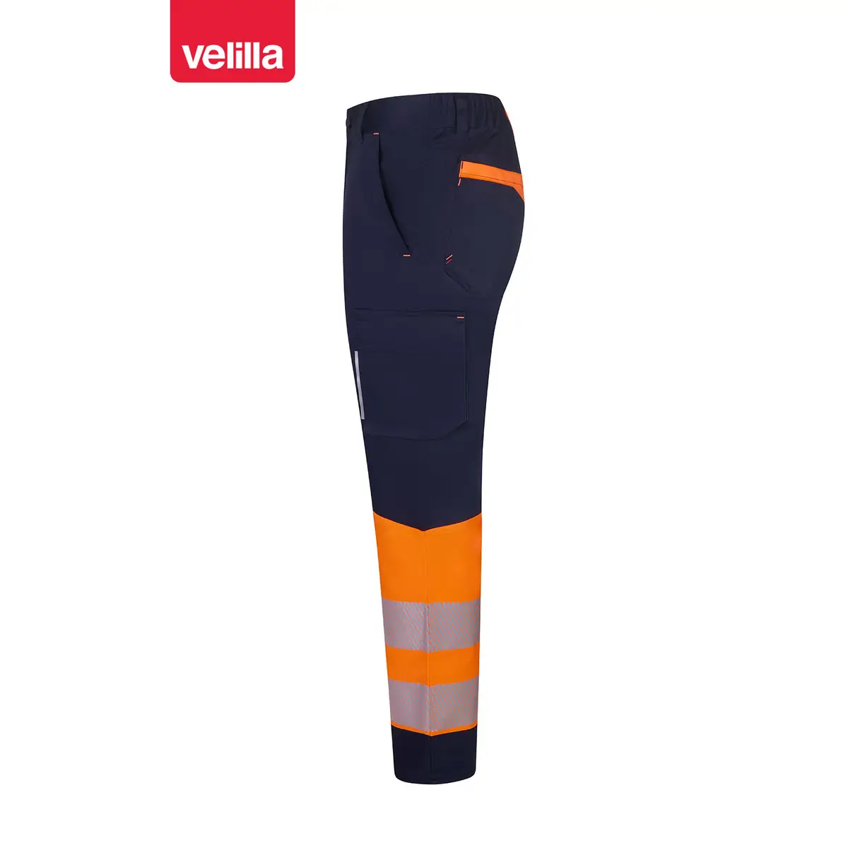 Pantalón reciclado bicolor Velilla 303032S 21 Pantalón reciclado bicolor Velilla 303032S Azul navy/Naranja flúor, vista lateral