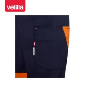 Pantalón reciclado bicolor Velilla 303032S Azul navy/Naranja flúor, detalle de bolsillo lateral