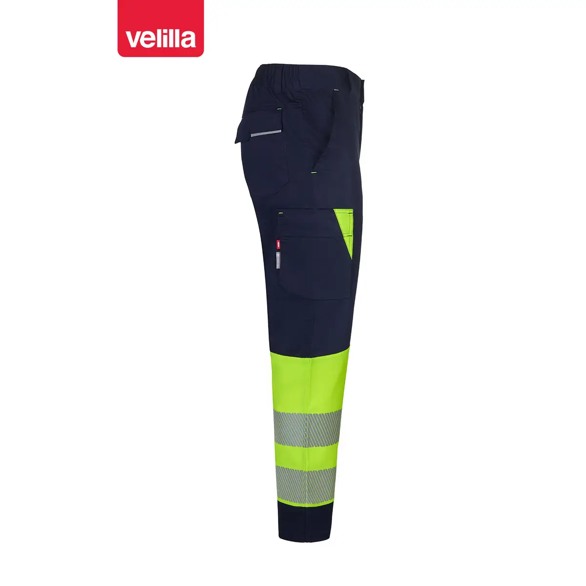 Pantalón reciclado bicolor Velilla 303032S 14 Pantalón reciclado bicolor Velilla 303032S Azul navy/Amarillo flúor, vista lateral opuesta