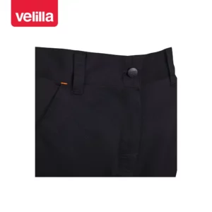 Pantalón reciclado mujer Velilla 303032SW Negro/Naranja flúor, detalle de cinturilla y cierre
