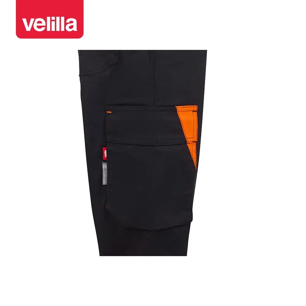 Pantalón reciclado mujer Velilla 303032SW 10 Pantalón reciclado mujer Velilla 303032SW Negro/Naranja flúor, detalle de bolsillo lateral