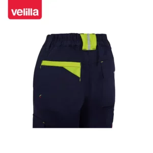 Pantalón reciclado mujer Velilla 303032SW Azul navy/Amarillo flúor, detalle de bolsillo trasero y cintura