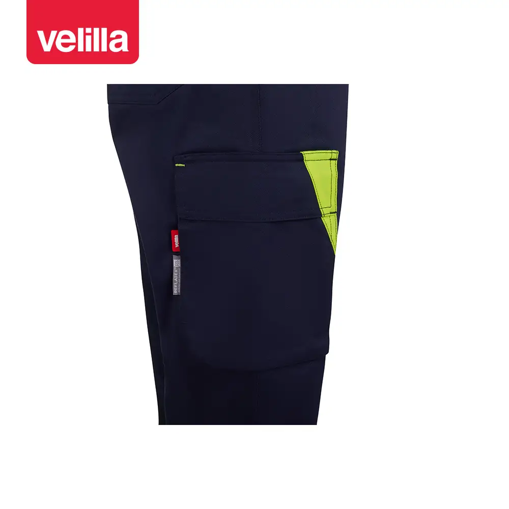 Pantalón reciclado mujer Velilla 303032SW 6 Pantalón reciclado mujer Velilla 303032SW Azul navy/Amarillo flúor, detalle de bolsillo lateral